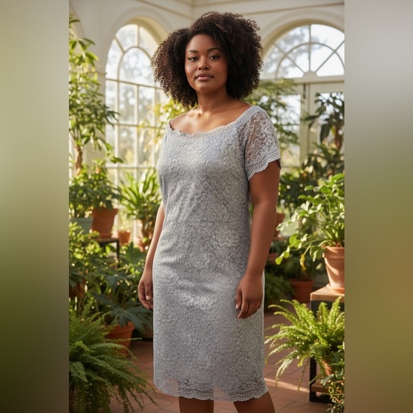 Worthington Dresses & Skirts - Worthington 16T Tall Silver Lace Sheath Dress Wedding Guest